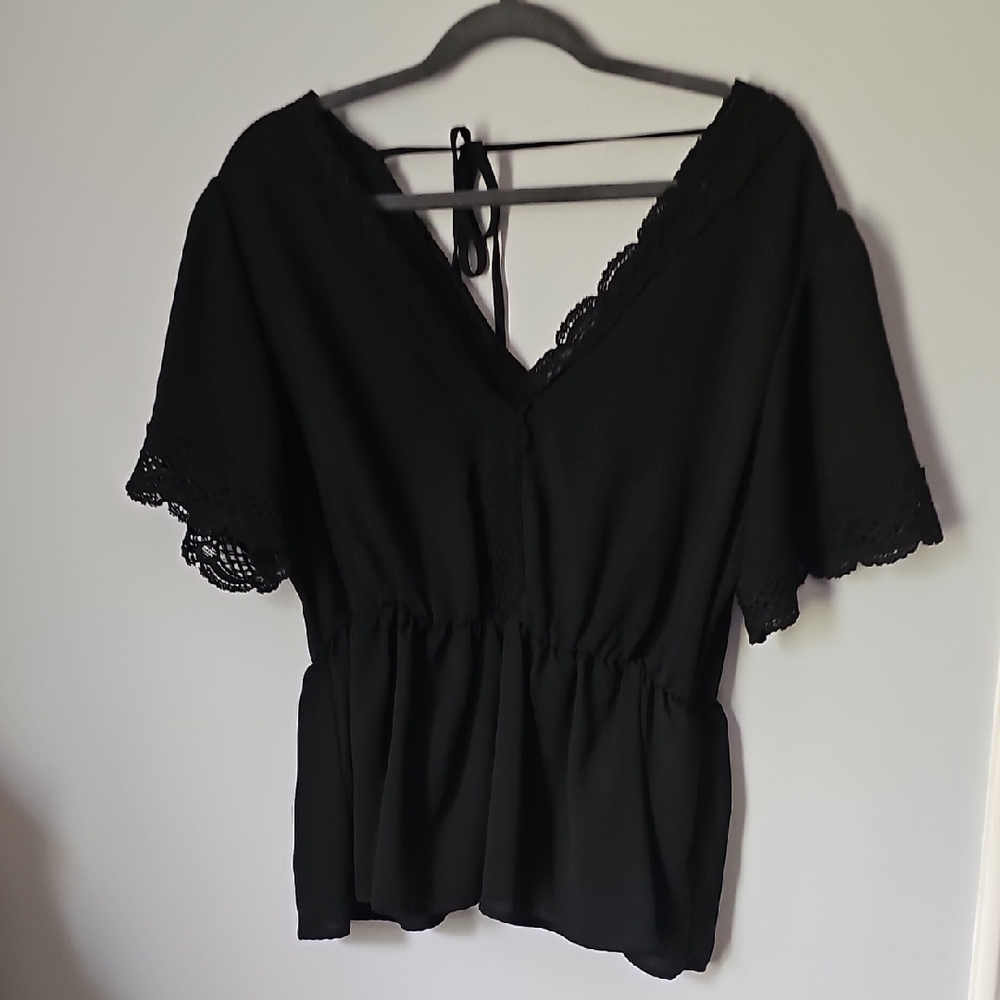 Black Lace Trim Blouse